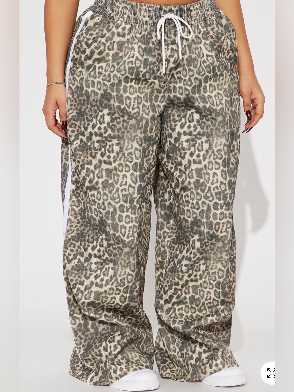 Beige and Black Leopard Print Joggers with White Side Stripe and Pockets - Picture 4 of 4